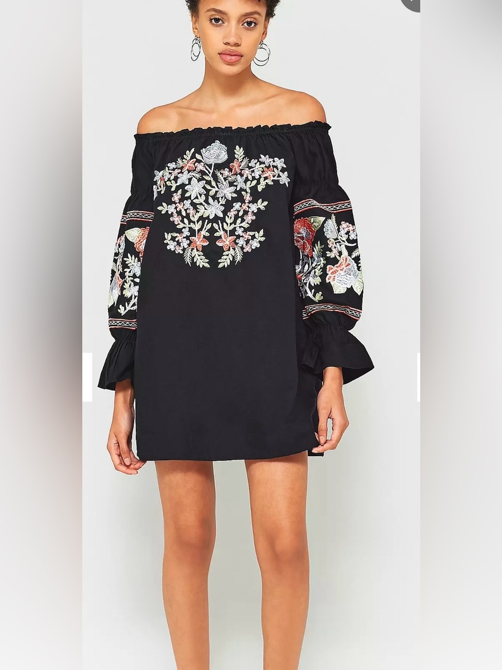 Free People Women Fleur du Jour Floral Embroidered Off Shoulder Dress Sz M Boho